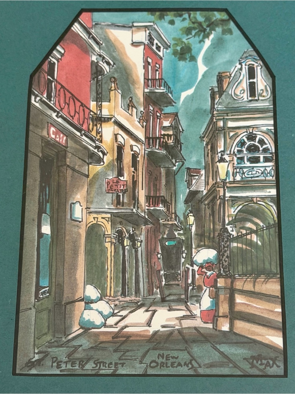 Vintage 1980s Archie Boyd New Orleans St. Peter Street Lithograph Framed